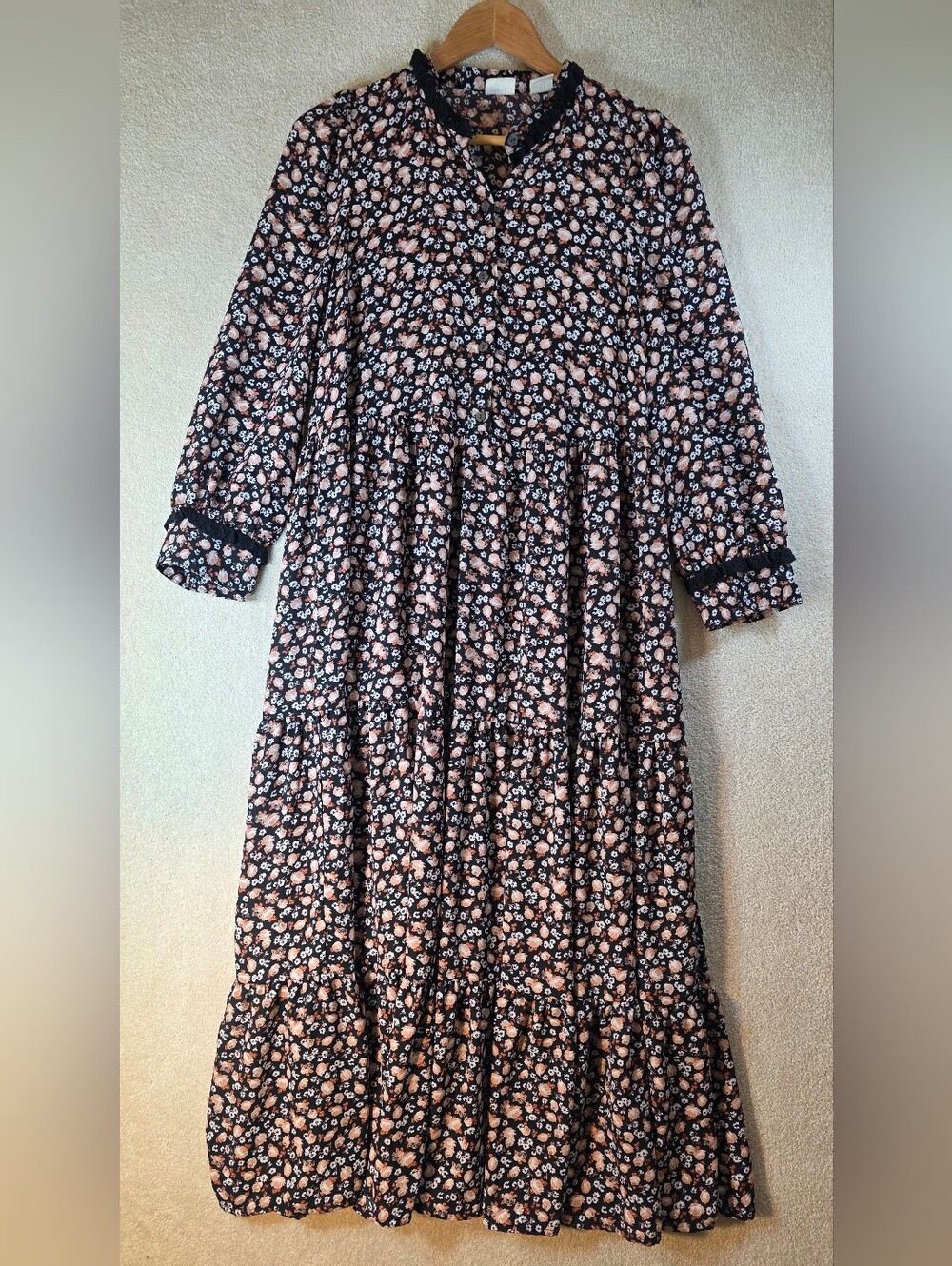 Levi's Floral Midi Dress Tiered Peasant Sleeves 90's Grunge Cottagecore Size S